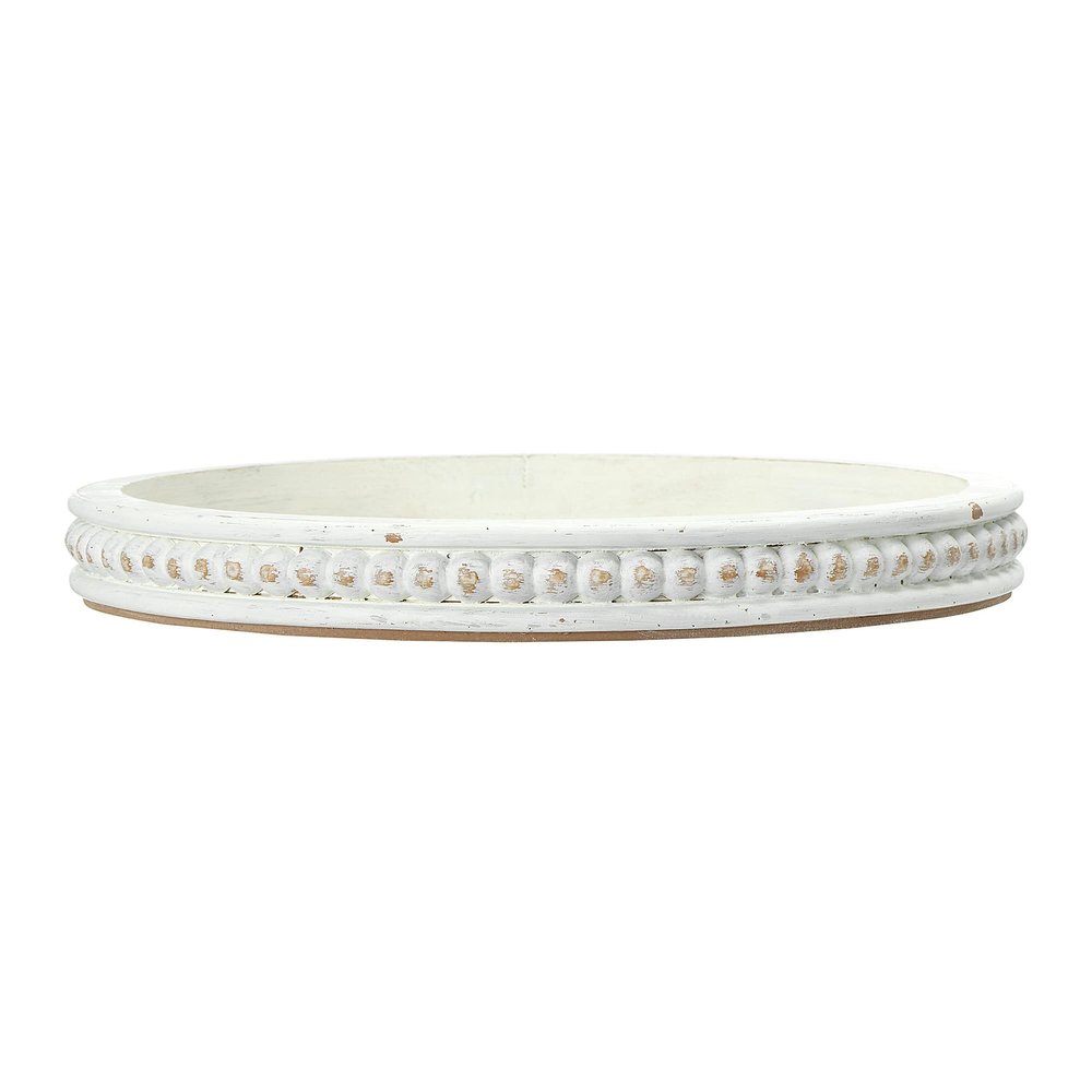 Creative Co-Op Round Decorative Wood Tray with Hobnail Edge, White