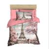 100% Cotton Paris Bedding Set, Eiffel Tower Themed Twin Size Quilt/Duvet Cover Set, Pink Bed Set, No Flat or Fitted Sheet (3 Pieces) view 1