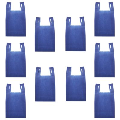 DISCOUNT PROMOS Bodega Lightweight Tote Bags Set of 10, Bulk Pack - Reusable, Great for Grocery, Tradeshow, Party favors, Picnic - Blue