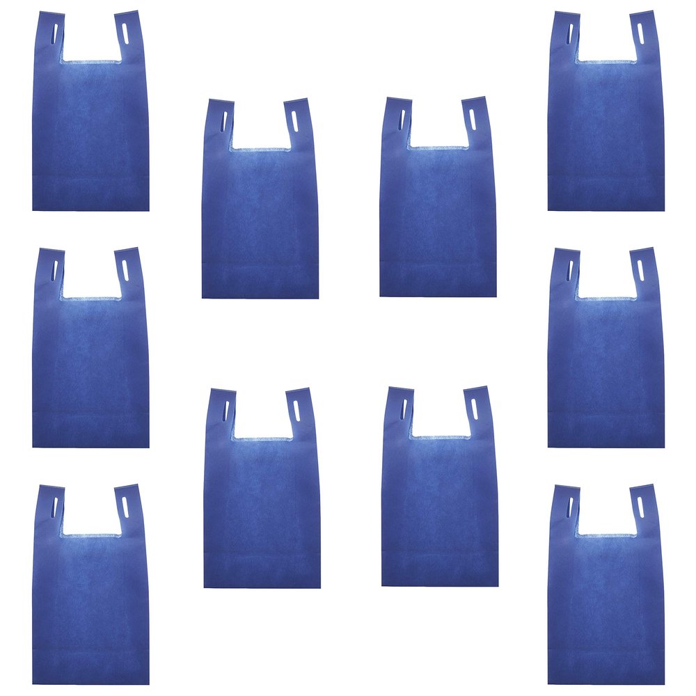 DISCOUNT PROMOS Bodega Lightweight Tote Bags Set of 10, Bulk Pack - Reusable, Great for Grocery, Tradeshow, Party favors, Picnic - Blue