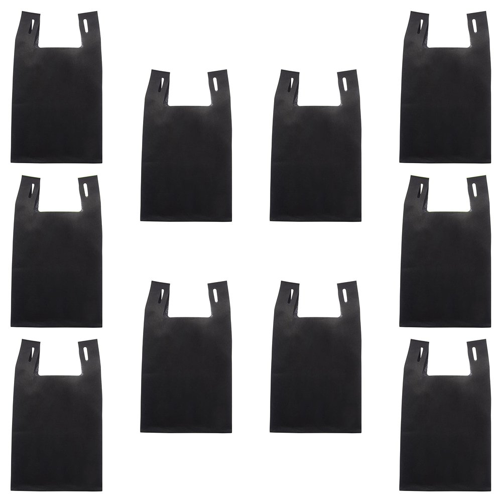 DISCOUNT PROMOS Bodega Lightweight Tote Bags Set of 10, Bulk Pack - Reusable, Great for Grocery, Tradeshow, Party favors, Picnic - Black