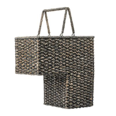 Creative Co-Op Woven Bankuan Rope Stair Basket with Handles, Black
