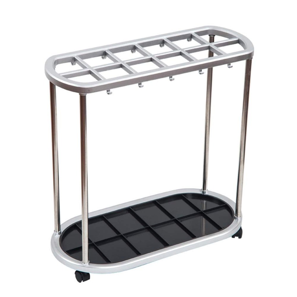 Umbrella Racks Hua Indoor and Outdoor Umbrella Stand, Large Capacity Hotel Shopping Mall Company Entrance Umbrella Storage Rack with Pulleys, 3 Sizes (Size : 12 Holes 10 Hooks)