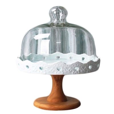 8/10 Inch Cake Stand, Embossed Ceramic Dessert Plate High-level Banquet Fruit Tray Glass Sandwich Dust Cover Sushi Dome Blue/Pink (Color : Blue, Size : 20.520.521CM)