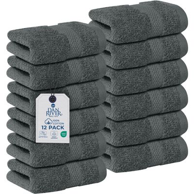DAN RIVER 12-Pack Premium 100% Cotton Gray Face Towels for Bathroom - Reusable Face Wash Cloths for Showering 12x12 Inches - 550 GSM Super Soft & Absorbent Luxury WashCloths for Body, Spa & Gym