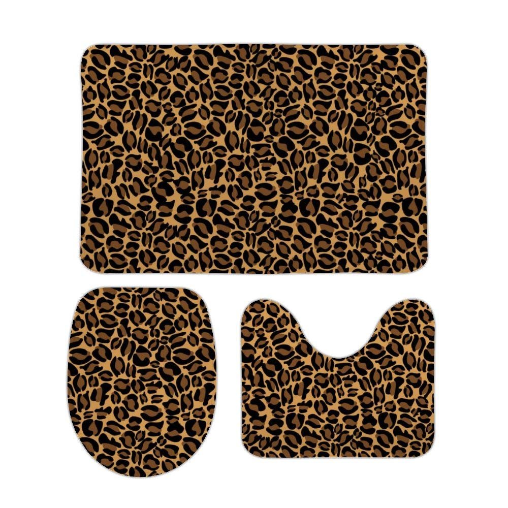 3pcs Leopard Print Bathroom Mat Set,U Shape Bathrooms Carpets Toilet Rugs Non-Slip Absorbent Bath Rugs Mats,Bathroom Accessories,Bathroom Decor