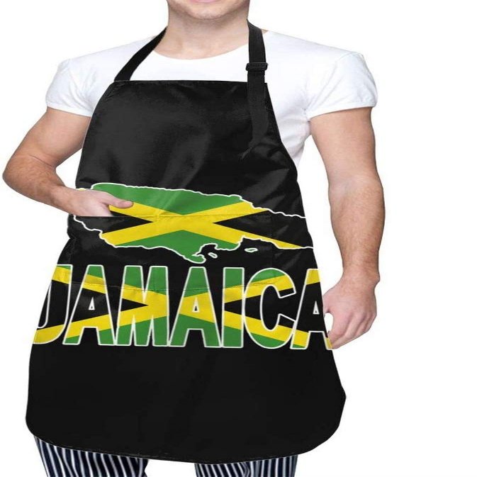 Jamaica Flag with Jamaican Map Kitchen Apron Adjustable Cooking Aprons with Pocket for Women Men