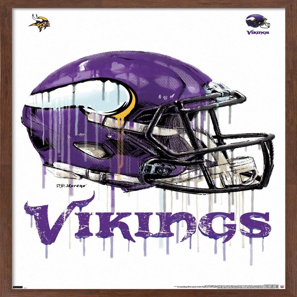 Trends International NFL Minnesota Vikings - Drip Helmet 20 Wall Poster, 22.375" x 34", Mahogany Framed Version