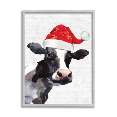 Stupell Industries Country Farm Cow Red Santa Clause Hat