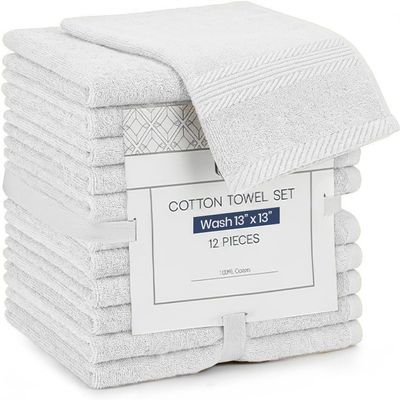 Linteum Textile Supply Premium 13x13 Washcloth (White) 100% Cotton Zero Twist Towels | Absorbent, Quick Dry, Durable for Bathroom, Spa, Gym (12 Pack)