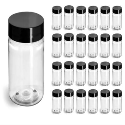 24 Count 4 oz Empty Plastic Jars with Lined Black Caps by SKS Bottle & Packaging, Round Clear Plastic Containers with Lids, Plastic Jars for Lotion, Cream, Ointments, Scrubs, Skin Care