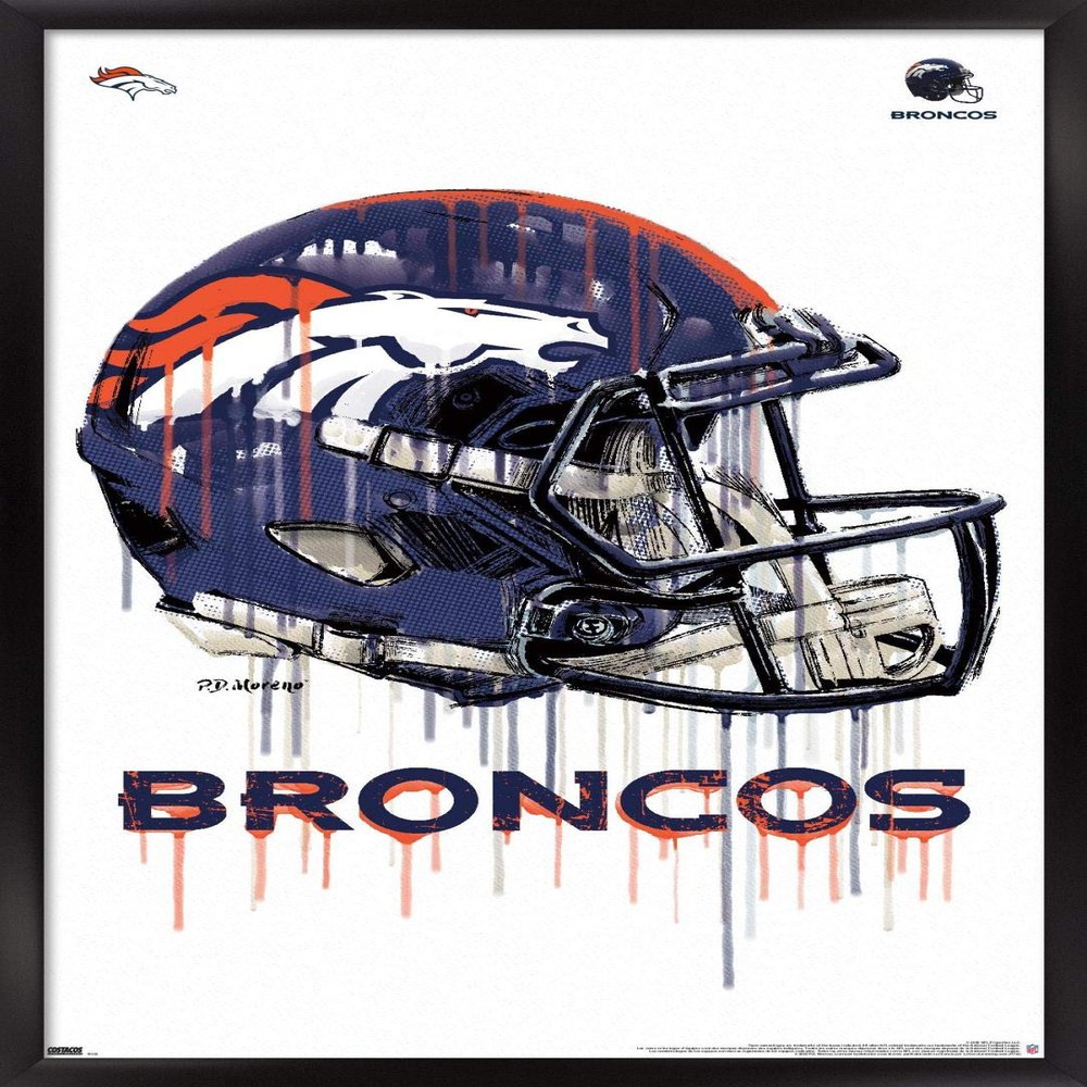 NFL Denver Broncos - Drip Helmet 20 Wall Poster, 22.4L x 14.7W, Black Framed Version