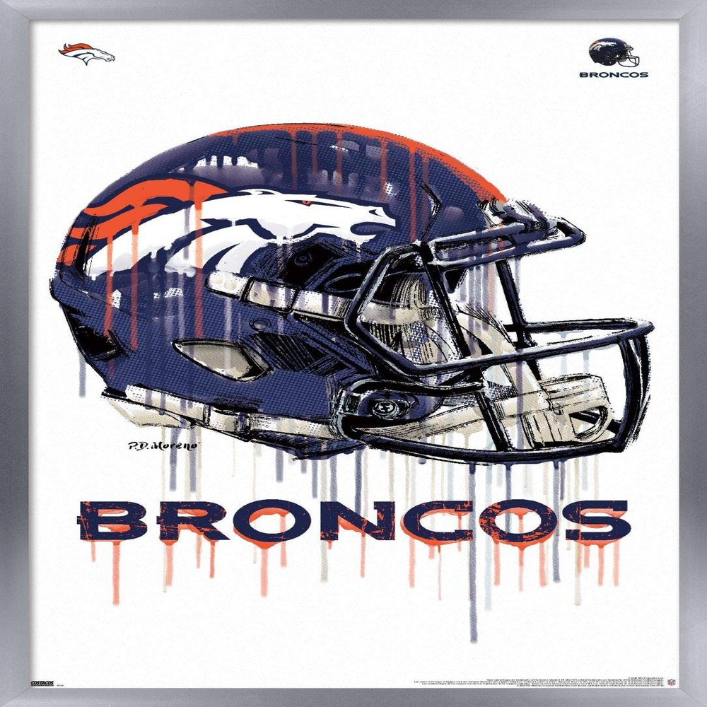 NFL Denver Broncos - Drip Helmet 20 Wall Poster, 34L x 22.4W, Silver Framed Version