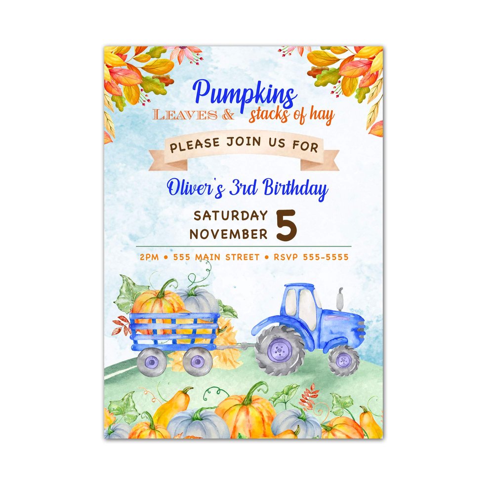 12 fall pumpkin boy birthday invitations watercolor autum invites photo paper