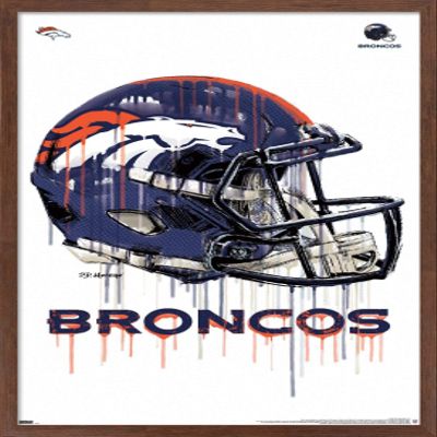 NFL Denver Broncos - Drip Helmet 20 Wall Poster, 22.4L x 14.7W, Mahogany Framed Version
