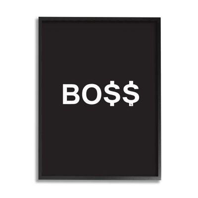 Stupell Industries Boss Text Dollar Signs Minimal Black White, Design by Martina Pavlova Framed Wall Art, 16 x 20