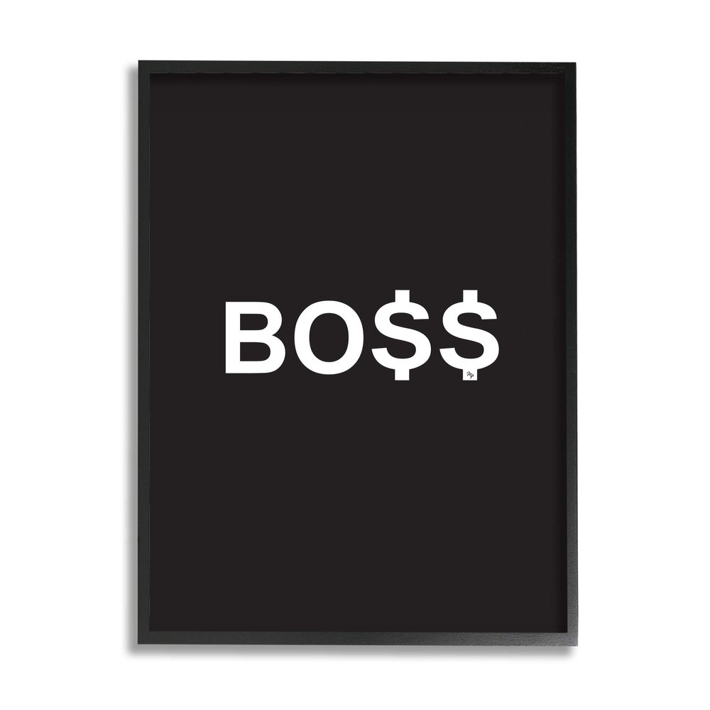 Stupell Industries Boss Text Dollar Signs Minimal Black White, Design by Martina Pavlova Framed Wall Art, 16 x 20