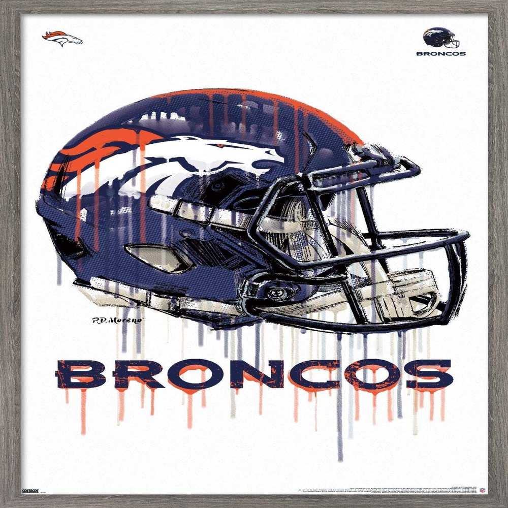 NFL Denver Broncos - Drip Helmet 20 Wall Poster, 22.4L x 14.7W, Barnwood Framed Version