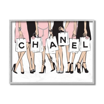 Stupell Industries Fashionista Shopping Bags Stylish Standing Poses, Design by Martina Pavlova Grey Framed Wall Art, 16 x 20, Pink