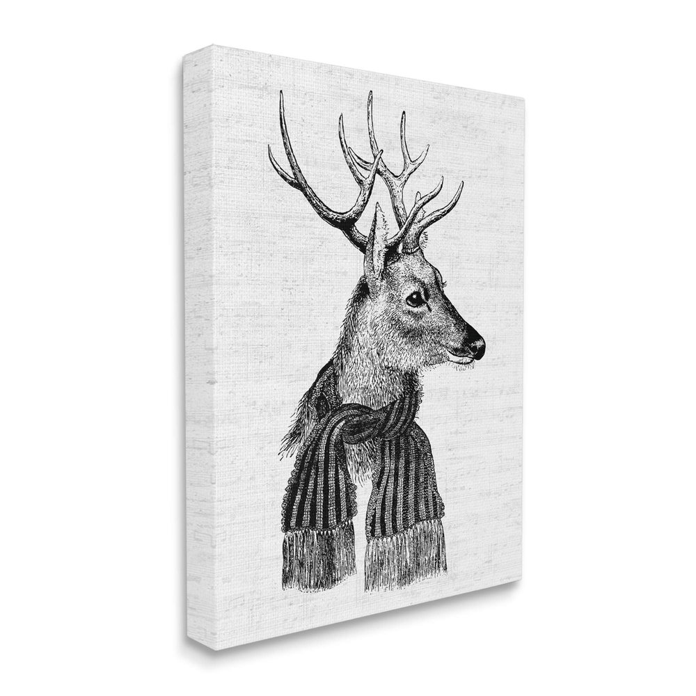 Stupell Industries Reindeer in Scarf Minimal Vintage Portrait