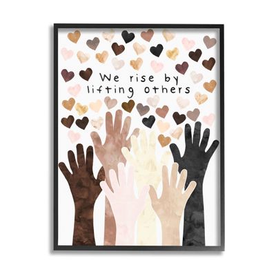 Stupell Industries We Rise by Lifting Others Quote Hands Hearts, Design by Erica Billups Black Framed Wall Art, 11 x 14, White