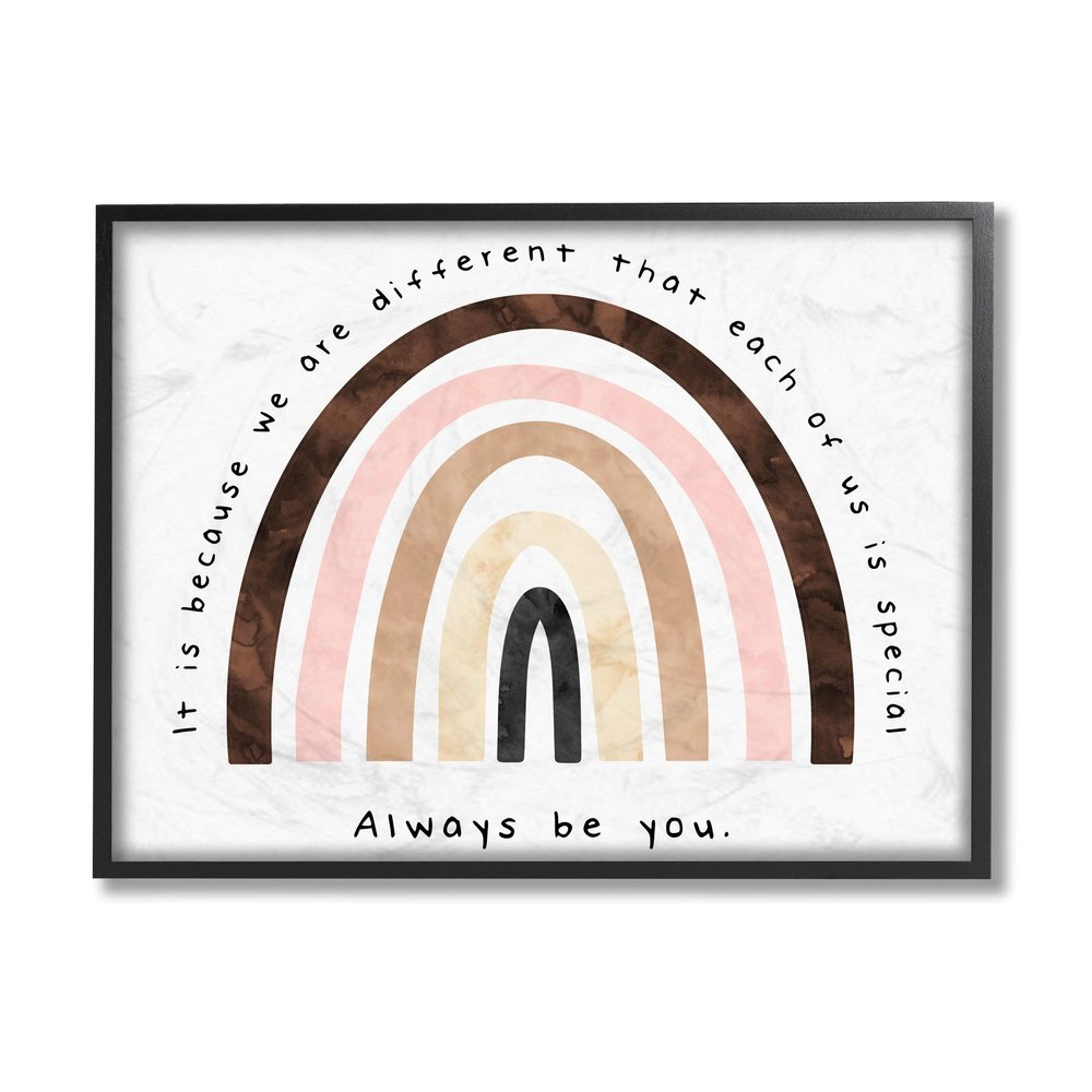 Stupell Industries Always Be You Phrase Inspirational Diversity Rainbow, Design by Erica Billups Black Framed Wall Art, 11 x 14, Multi-Color
