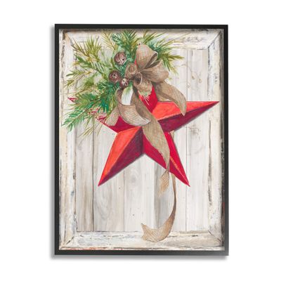 Stupell Industries Rustic Winter Red Star Barn Wood