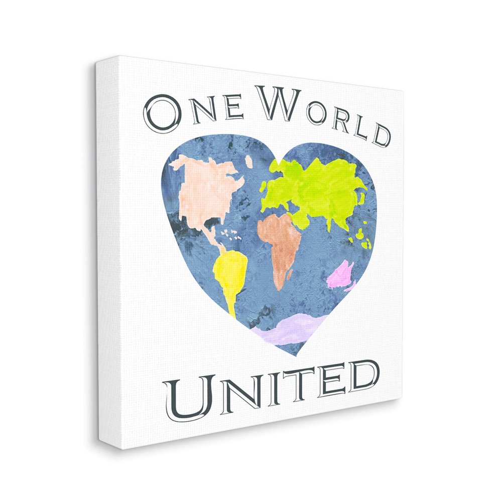 Stupell Industries One World United Phrase Abstract Heart Shaped Globe