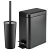 mDesign Metal Freestanding Slim Toilet Bowl Brush and Holder + Rectangle Narrow 5 Liter / 1.3 Gallon Step Pedal Trash Can Wastebasket for Bathroom - Small, Compact Design - Set of 2 - Black view 1