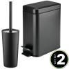 mDesign Metal Freestanding Slim Toilet Bowl Brush and Holder + Rectangle Narrow 5 Liter / 1.3 Gallon Step Pedal Trash Can Wastebasket for Bathroom - Small, Compact Design - Set of 2 - Black view 2