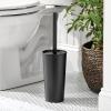 mDesign Metal Freestanding Slim Toilet Bowl Brush and Holder + Rectangle Narrow 5 Liter / 1.3 Gallon Step Pedal Trash Can Wastebasket for Bathroom - Small, Compact Design - Set of 2 - Black view 3