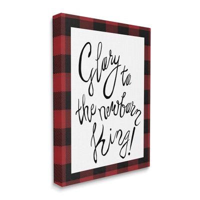 Stupell Industries Glory to Newborn King Checker Plaid Christmas Phrase, Design by Elizabeth Medley Canvas Wall Art, 16 x 20, Red