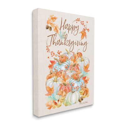 Stupell Industries Happy Thanksgiving Phrase White Autumn Pumpkins