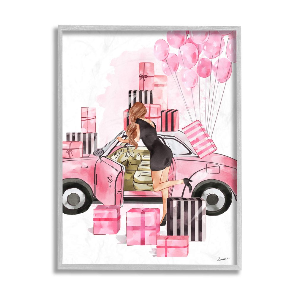 Stupell Industries Pink Fashionista Glam Car Stylish Gift Boxes