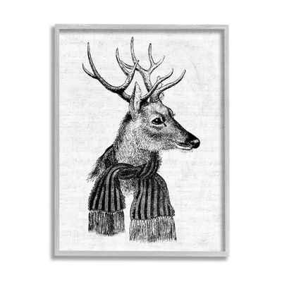 Stupell Industries Reindeer in Scarf Minimal Vintage Portrait