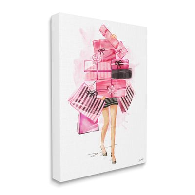 Stupell Industries Pink Glam Gift Stack Fashionista Shopping Pose, Design by Ziwei Li Canvas Wall Art, 24 x 30