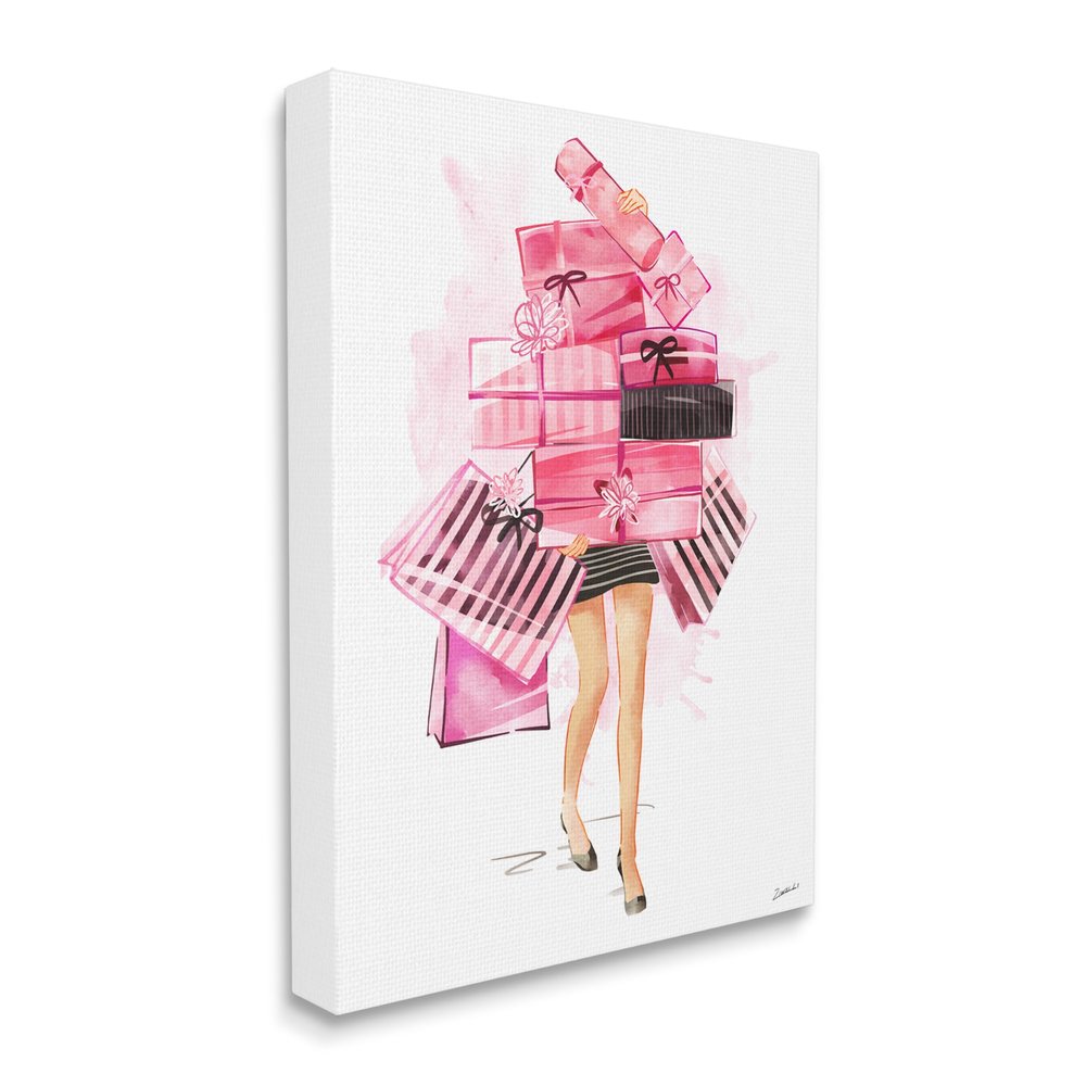Stupell Industries Pink Glam Gift Stack Fashionista Shopping Pose, Design by Ziwei Li Canvas Wall Art, 24 x 30