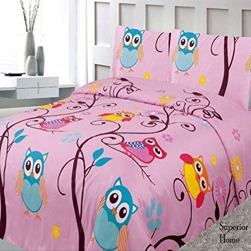 LinenTopia 4 Piece Owl Full Bed Sheets for Kids - Fitted Kids' Sheet & Pillowcase Sets - Owl Pink Room Decor for Toddler Girls - Full Size