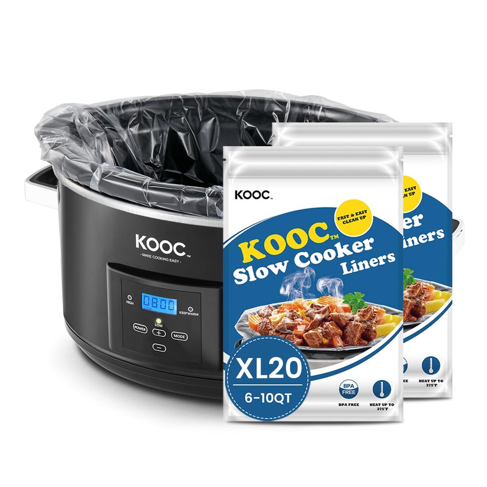 KOOC Slow Cooker Liners 14"x22" 20 Count Extra Large Size Disposable Pot Liners Cooking Bags Fit 6 qt to 10 qt Pot BPA Free Fresh Locking Seal Design