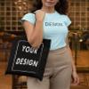 Aboutwome Your Own Design Women Custom Tote Bag for Shopping Canvas Bags (Black) view 2