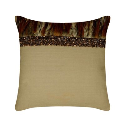 The HomeCentric Cushion Covers for Couch, Decorative Beige 18"x18" (45x45 cm) Throw Pillows for Couch, Linen Feathers & Beads Cushion Cover, Animal Print Pattern Modern - Falling Feathers