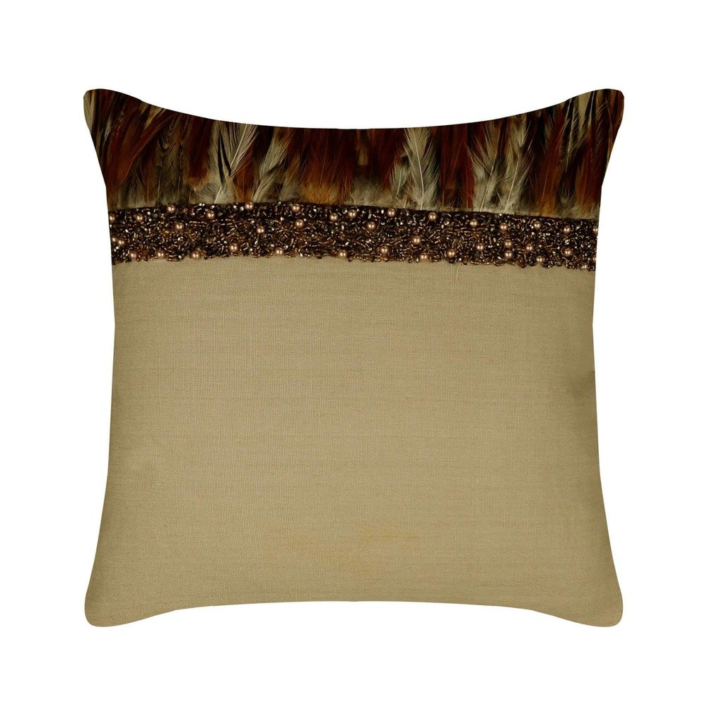 The HomeCentric Cushion Covers for Couch, Decorative Beige 18"x18" (45x45 cm) Throw Pillows for Couch, Linen Feathers & Beads Cushion Cover, Animal Print Pattern Modern - Falling Feathers