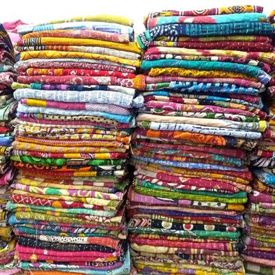 5 Lot Vintage Saree Made Patch Wholesale Balnket Tribal Kantha Quilts Vintage Kantha Cotton Quilts Bed Cover Throw Old Assorted Patches Made Rally Reversible Bengali Kantha Cover (10 Pcs Lot)