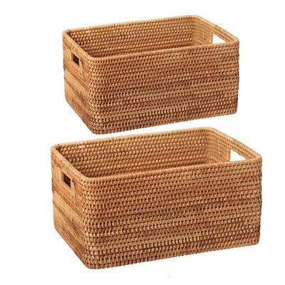 N/H Storage Basket with HandlesHandwoven Rattan Home Storage Bins BasketsDesktop Debris Basketfor Decoration, Picnic and Groceries Storage