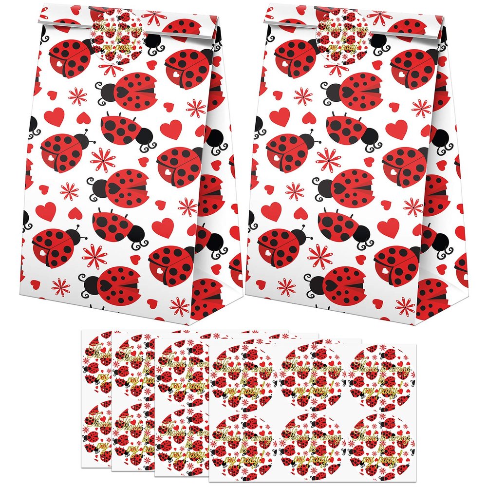 Ladybug Goodie Bags-24 Pcs Ladybug Party Favors Candy Bags with Stickers, Ladybug Goody Gift Treat Bags Ladybug Themed Birthday Party Supplies