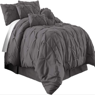 International Sheets Luxury 800 Thread Count 100% Egyptian Cotton 7 Piece Pinch Pleat Pintuck Bedding Comforter Set (King, Dark Grey)