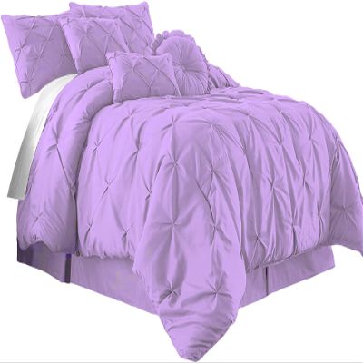 International Sheets Luxury 800 Thread Count 100% Egyptian Cotton 7 Piece Pinch Pleat Pintuck Bedding Comforter Set (TwinXL, Lilac)