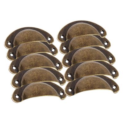 DUO ER 10pcs Mini Bronze Metal Handles 80x35mm Box Pulls Drawer Knobs Shell Cabinet Handle Antique Brass Furniture Handle