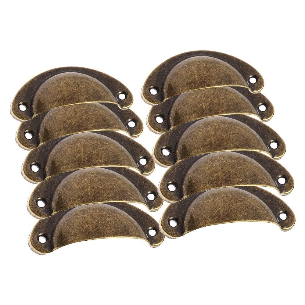 DUO ER 10pcs Mini Bronze Metal Handles 80x35mm Box Pulls Drawer Knobs Shell Cabinet Handle Antique Brass Furniture Handle