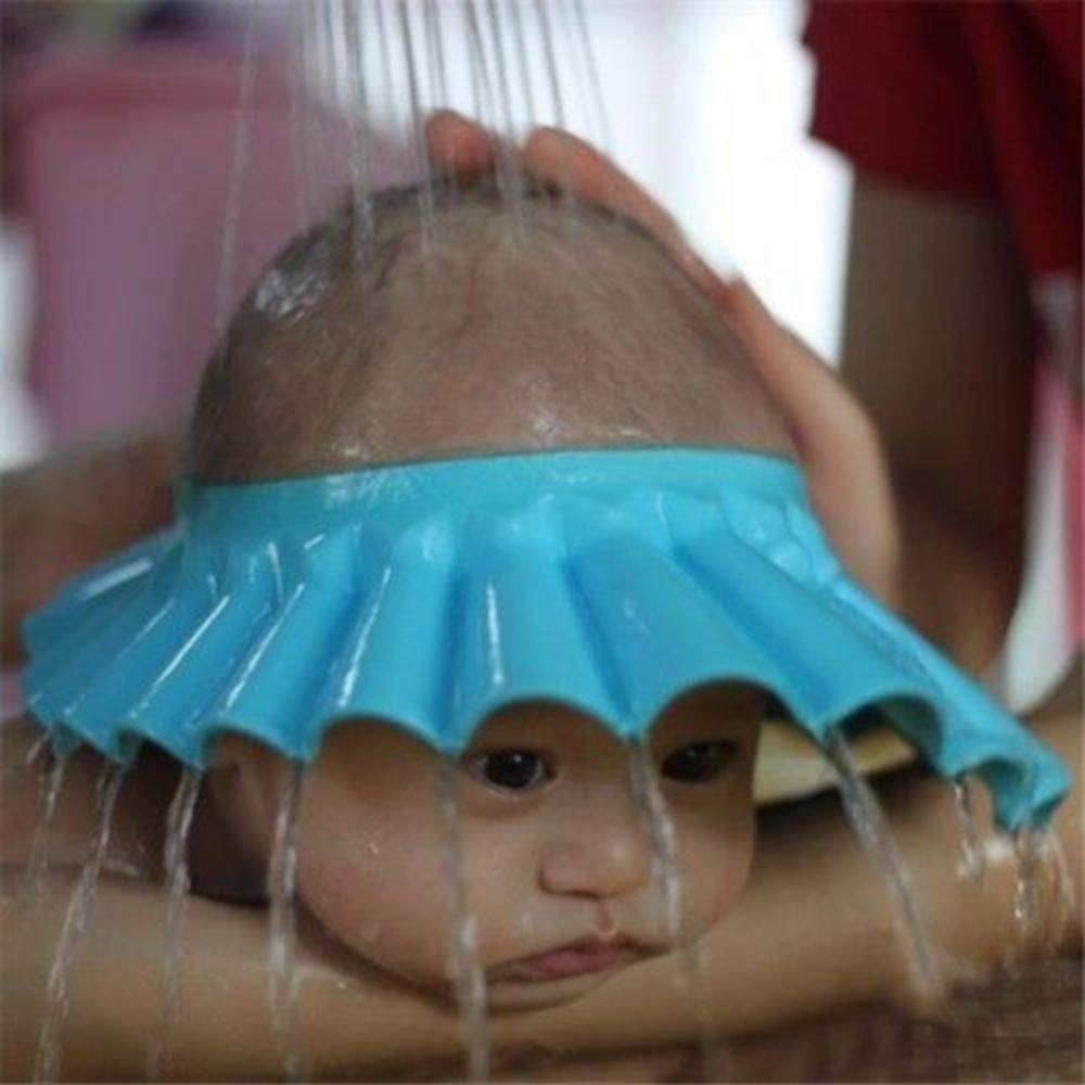 Adjustable Kids Baby Shampoo Bath Bathing Shower Cap Hat Wash Hair Shield- Blue